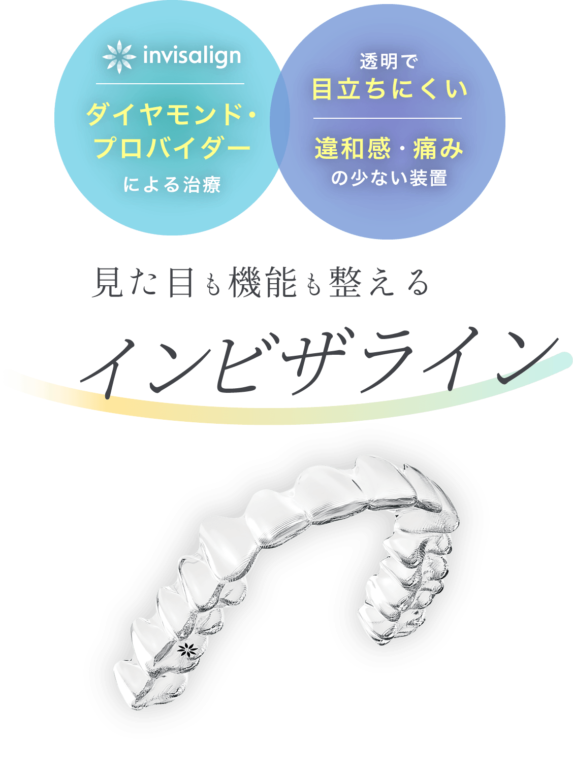 見た目も機能も整えるインビザライン invisalignダイヤモンド・プロバイダーによる治療／透明で目立ちにくい 違和感・痛みの少ない装置
